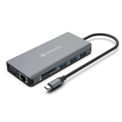 ATLANTIS A04-TC_DK46 DOCKING STATION USB-C 1 x VGA -1 x HDMI 4K 60Hz -3x USB-A 3.0 -1 X USB-C 3.2 GEN1- 1x USB-C PV V3.0 100 W- 1 LAN GIGABIT RJ-45- CARD READER SD / TF / Micro SD